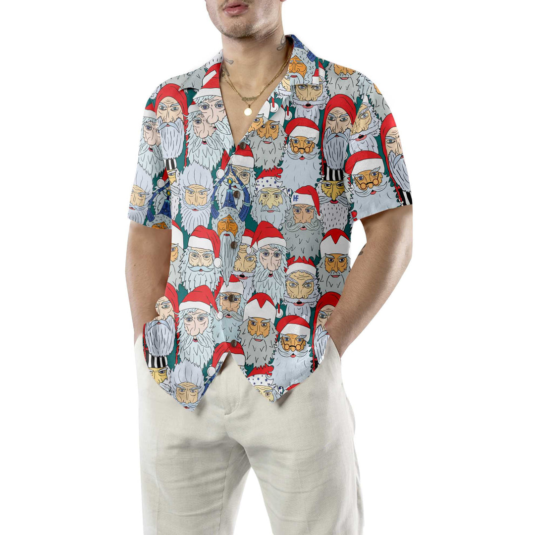 Drune | Weihnachtsmannköpfe Aus Verschiedenen Ländern Weihnachts-Hawaiian-Shirt, Weihnachtsmann-Hawaiian-Shirt Für Weihnachtstag