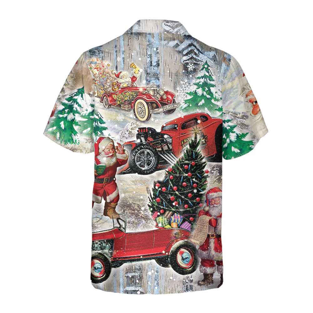 Drune | Santa Claus & Sein Hot Rod Auf Weihnachten Hawaiian Shirt, Lustiges Santa Hawaiian Shirt Für Männer