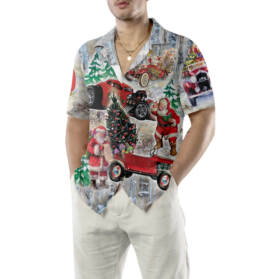 Drune | Santa Claus & Sein Hot Rod Auf Weihnachten Hawaiian Shirt, Lustiges Santa Hawaiian Shirt Für Männer