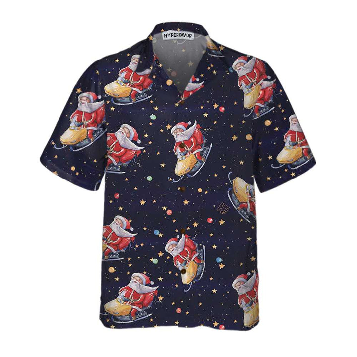 Drune | Santa Claus auf Schneemobil Weihnachts-Hawai-Shirt, Lustiges Santa Hawaiian Shirt für Männer