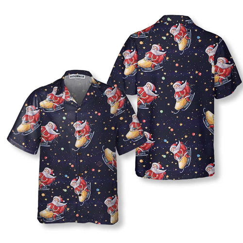 Drune | Santa Claus auf Schneemobil Weihnachts-Hawai-Shirt, Lustiges Santa Hawaiian Shirt für Männer