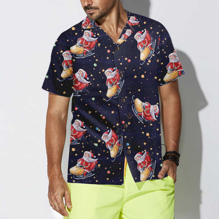 Drune | Santa Claus auf Schneemobil Weihnachts-Hawai-Shirt, Lustiges Santa Hawaiian Shirt für Männer
