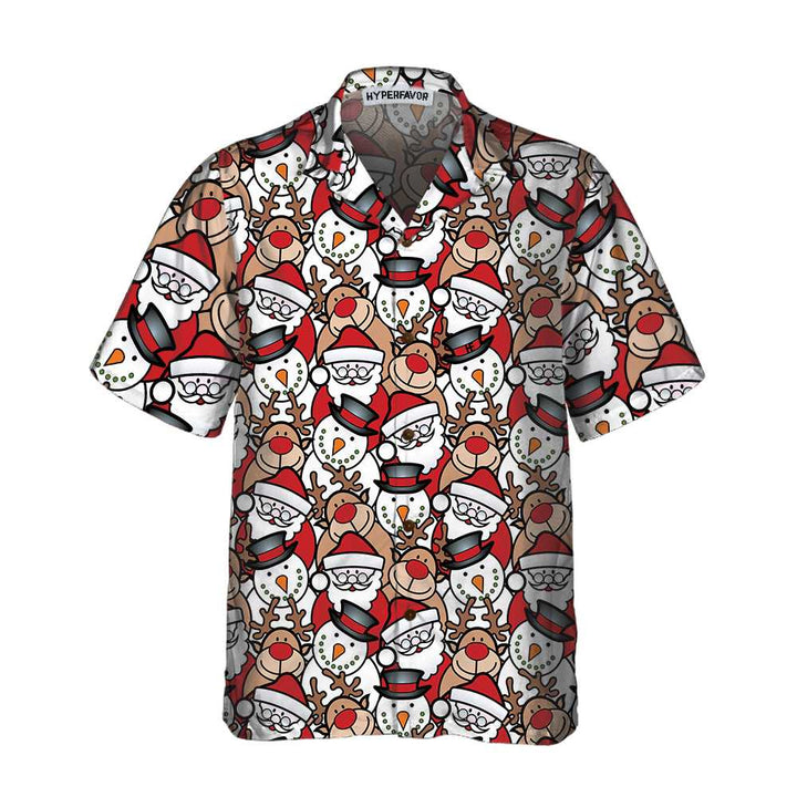 Drune | Santa Rentier und Schneemann Hawaii-Hemd, Lustiges Weihnachtshemd für Herren, Beste Weihnachtsgeschenkidee