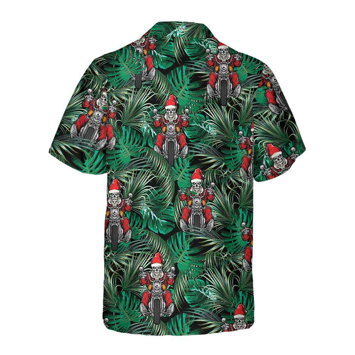 Drune | Santa auf Motorrad Weihnachts-Hawaiian-Shirt, lustiges Santa Motorrad Hawaiian-Shirt für Männer