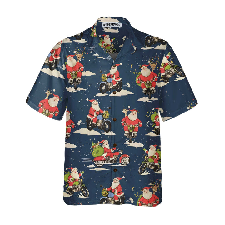 Drune | Santa Motorrad fahren Weihnachts Hawaiian Shirt für Männer, bestes Motorrad Geschenk für Weihnachten