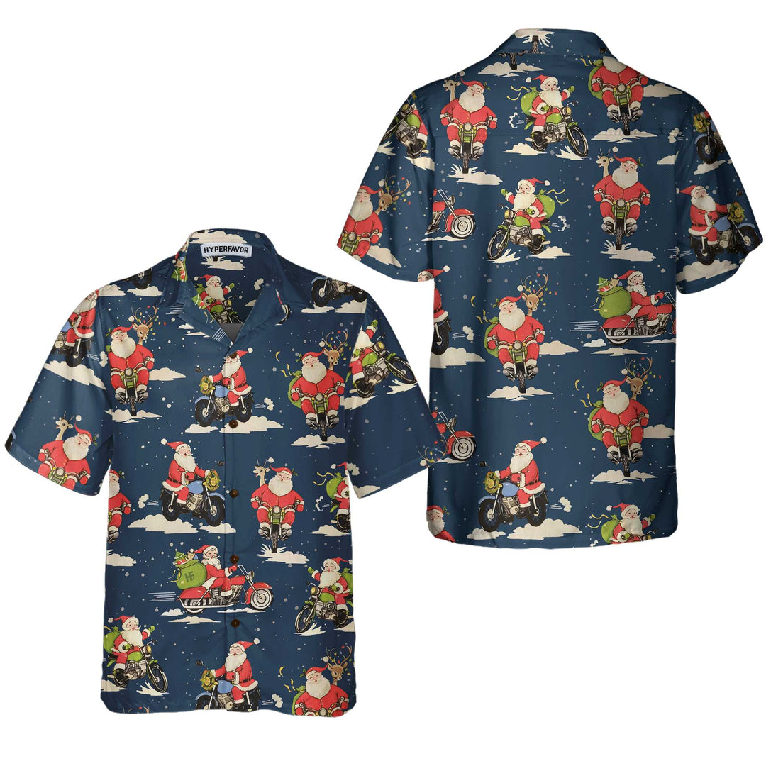 Drune | Santa Motorrad fahren Weihnachts Hawaiian Shirt für Männer, bestes Motorrad Geschenk für Weihnachten