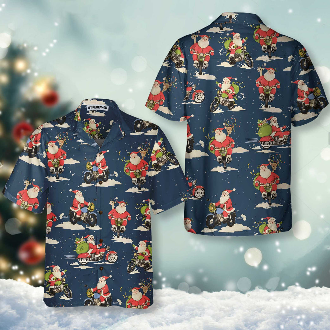 Drune | Santa Motorrad fahren Weihnachts Hawaiian Shirt für Männer, bestes Motorrad Geschenk für Weihnachten