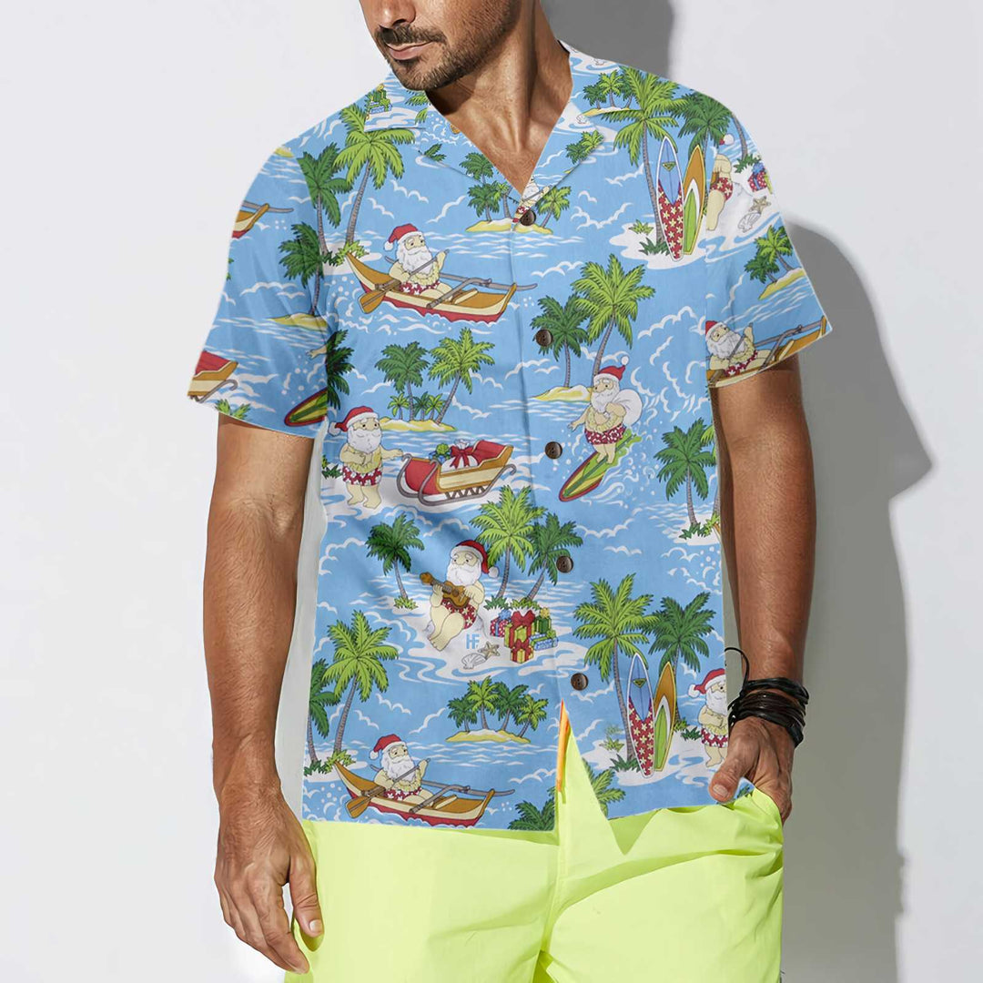 Drune | Santa Sailing Tropisches Weihnachts-Hawaiian-Shirt, Lustiges Santa Claus-Shirt, Bestes Geschenk für Weihnachten
