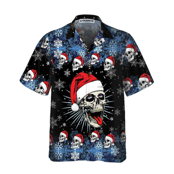 Drune | Santa Skull & Schneeflocken Hawaiian Shirt, Lustiges Weihnachts Totenkopf Shirt, Beste Weihnachtsgeschenk Idee