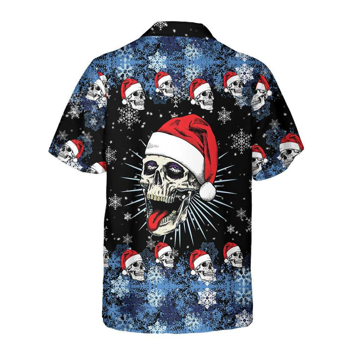 Drune | Santa Skull & Schneeflocken Hawaiian Shirt, Lustiges Weihnachts Totenkopf Shirt, Beste Weihnachtsgeschenk Idee