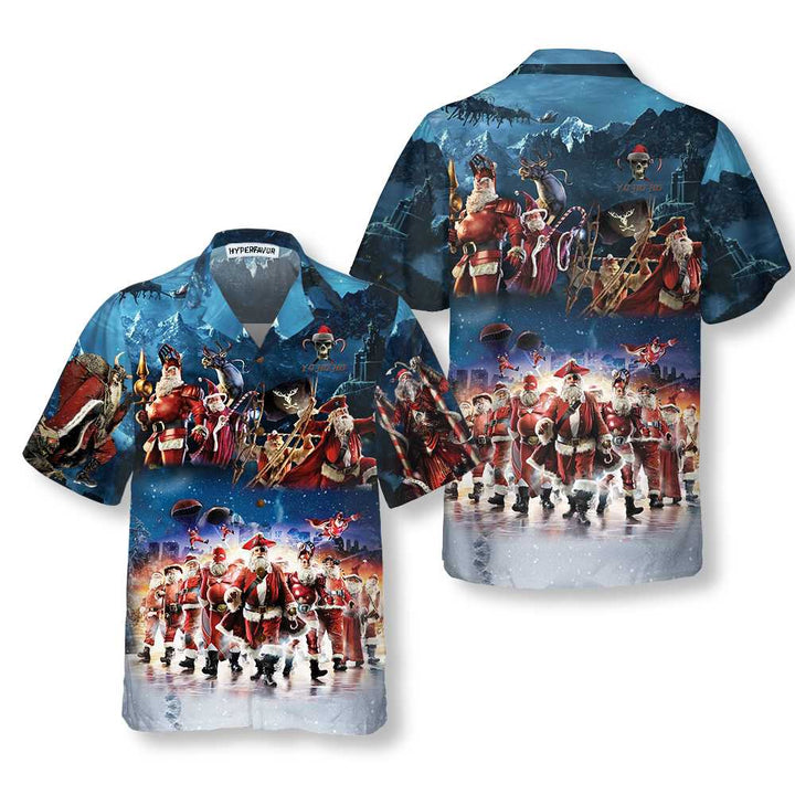 Drune | Santa Squad Lustiges Santa Hawaiian Shirt, Weihnachts Hawaiian Shirt für Männer