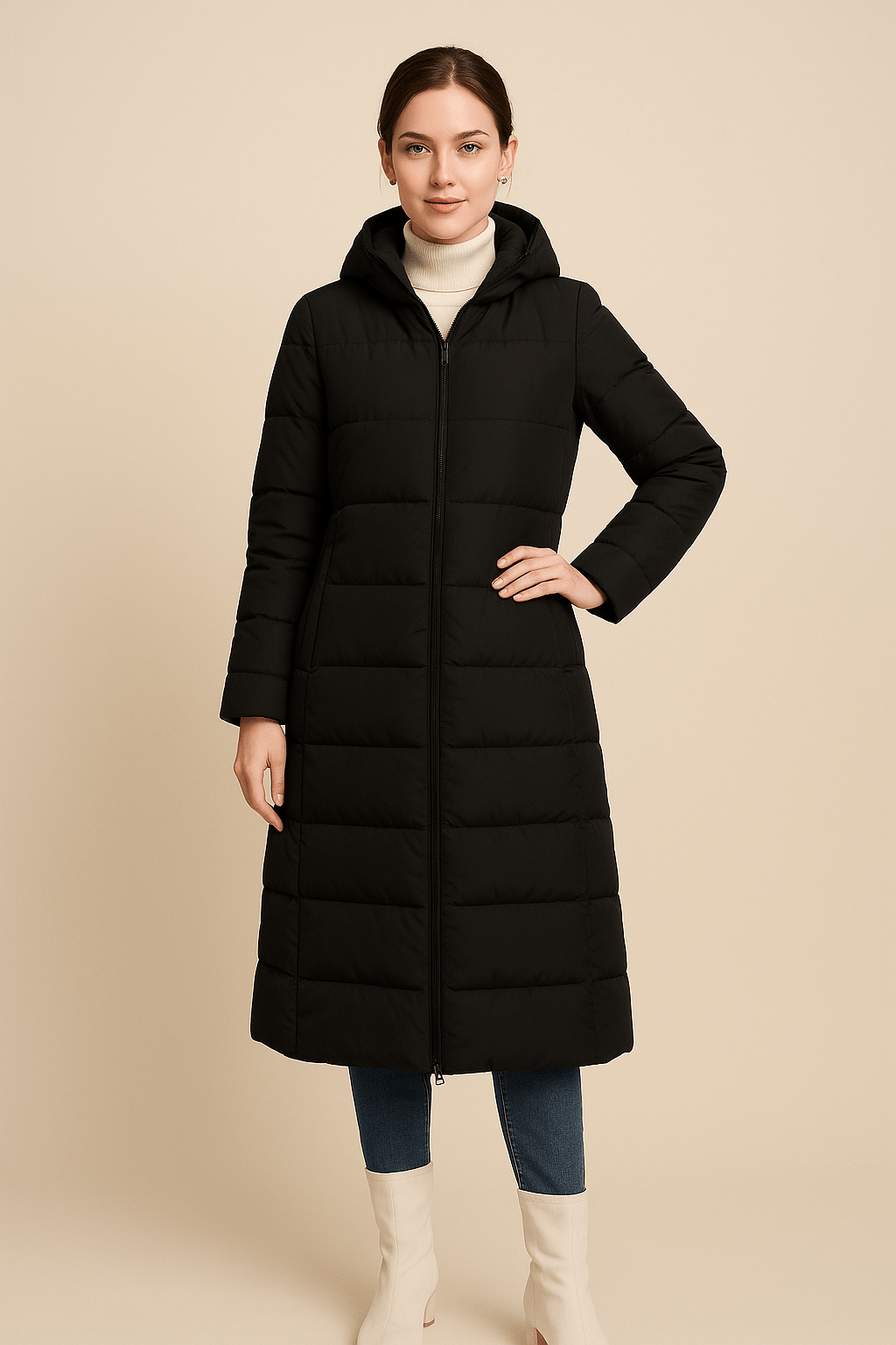 Drune | Lange gesteppte Winterjacke mit Kapuze