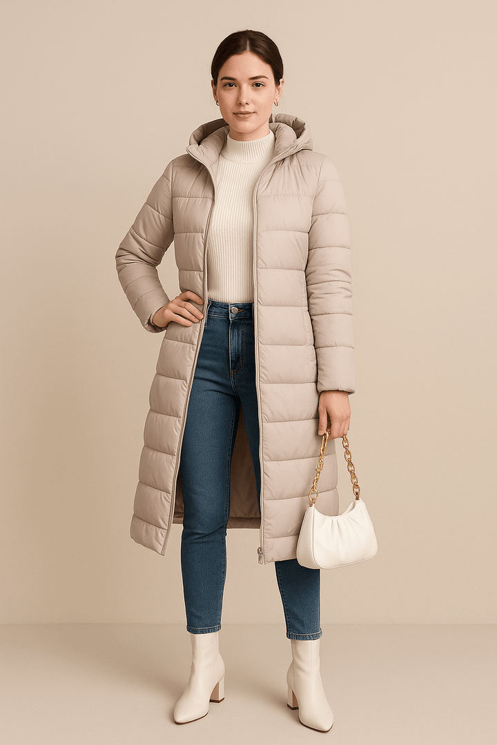 Drune | Lange gesteppte Winterjacke mit Kapuze