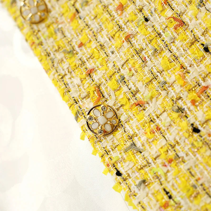 Drune | Gelber, Gewebter Tweed Luxusmantel Kleine Duftjacke