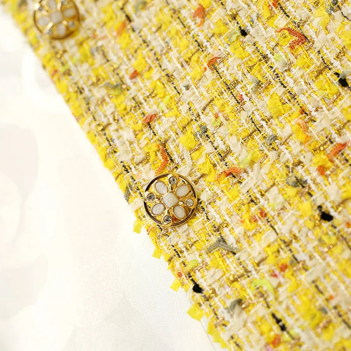 Drune | Gelber, Gewebter Tweed Luxusmantel Kleine Duftjacke