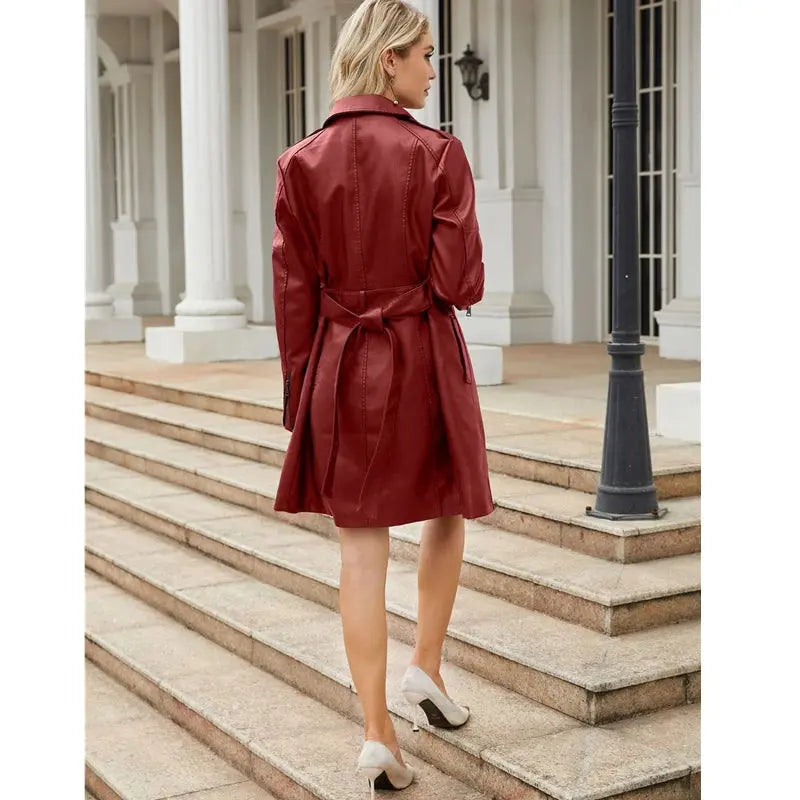 Drune | Krawatte Taille Lange Ärmel Kunstleder Hemdkleid