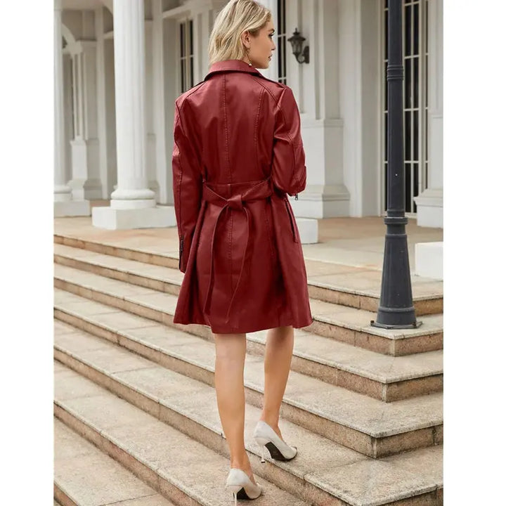 Drune | Krawatte Taille Lange Ärmel Kunstleder Hemdkleid