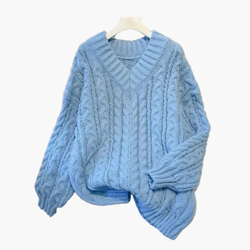 Drune | Grobstrick Pullover V-Ausschnitt Winter Freizeit Twist-Design
