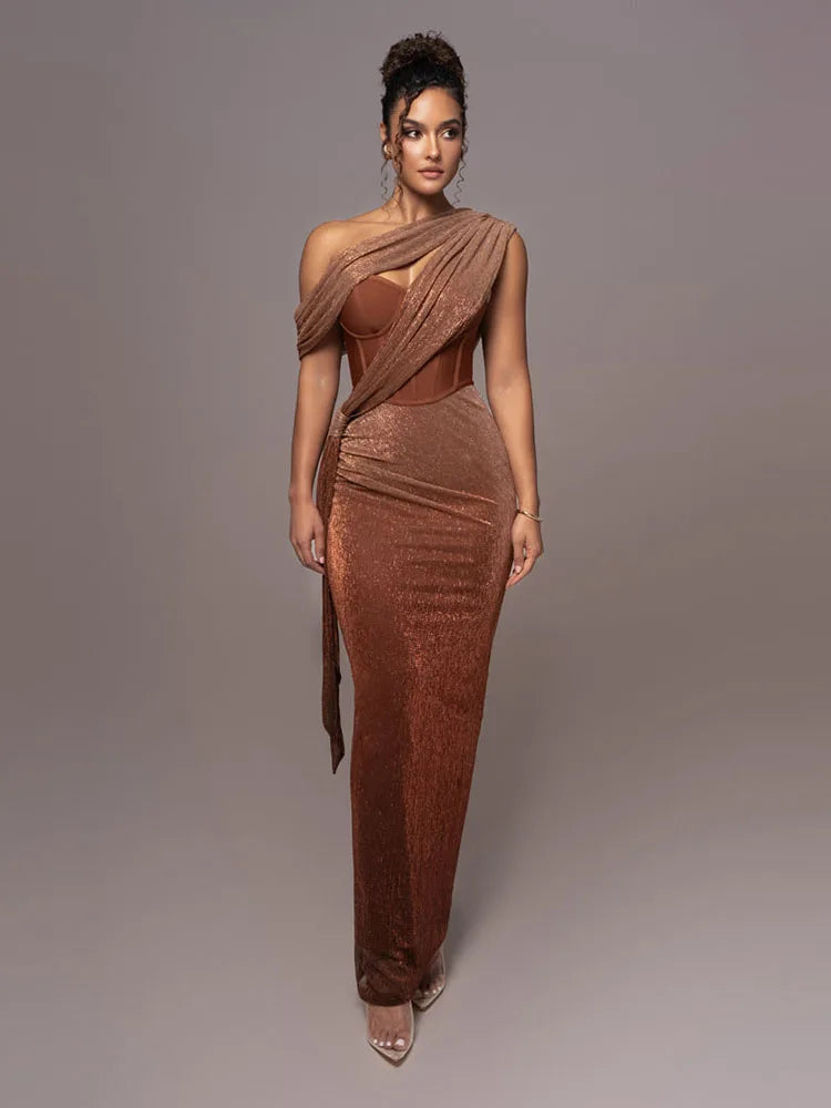 Drune | Glitzer Rückenfrei Abend Maxi Kleid