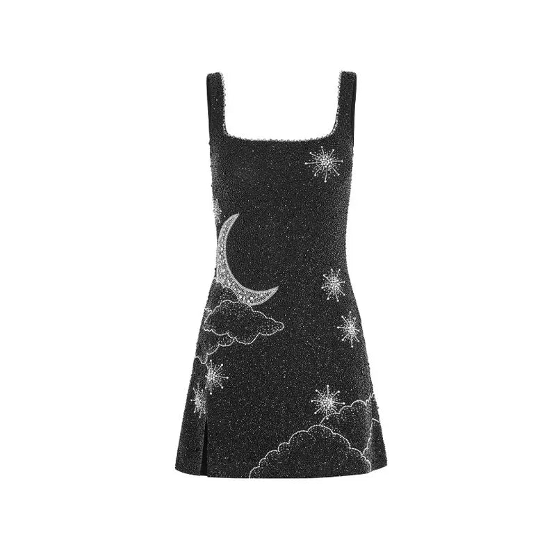 Drune - Celestial Sparkle Minikleid Partykleid mit Mond- und Sternenverzierung