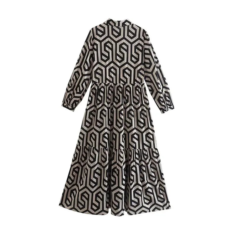 Drune | Langärmliges Kleid Mit Geometrischem Muster