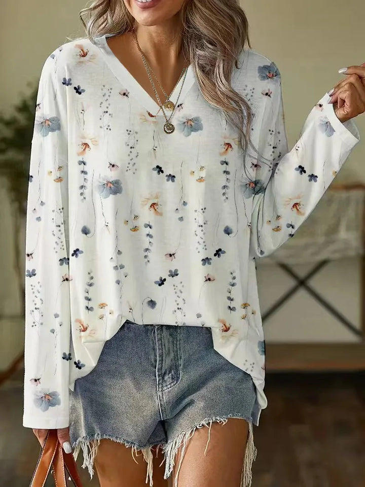 Drune Blumenbluse | Moderne Frühlingsbluse mit V-Ausschnitt und Blumenmuster