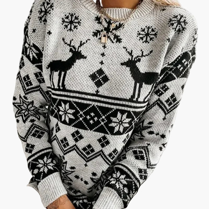 Drune | Weihnachtspullover mit Rentier- und Schneeflocken-Muster - Modischer Winter Sweater für festliche Anlässe