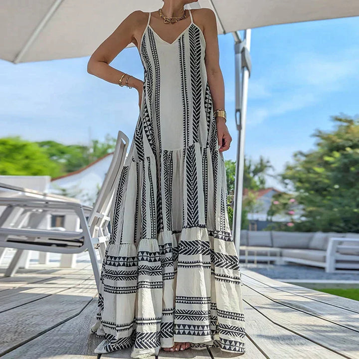 Drune | Elegantes Kleid, Ärmellos, mit Rüsche und Lässigem Druck