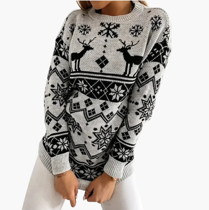 Drune | Weihnachtspullover mit Rentier- und Schneeflocken-Muster - Modischer Winter Sweater für festliche Anlässe