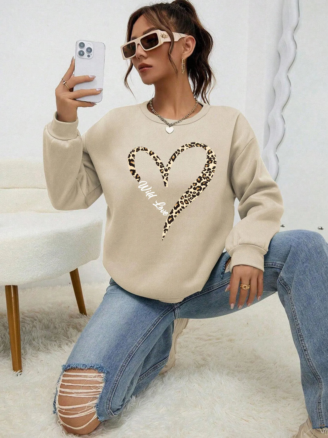 Drune | Sweatshirt mit Leopard-herzprint Polyester Trendy und Komfortabel