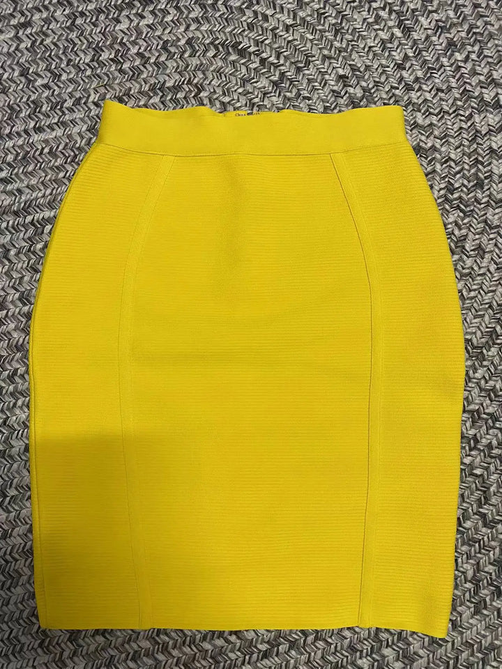 Drune | Gelbe Farbe Frauen Sexy Bodycon Minirock Rayon Bandage Mode Nachtclub Festbekleidung Feier Röcke Hohe Qualität