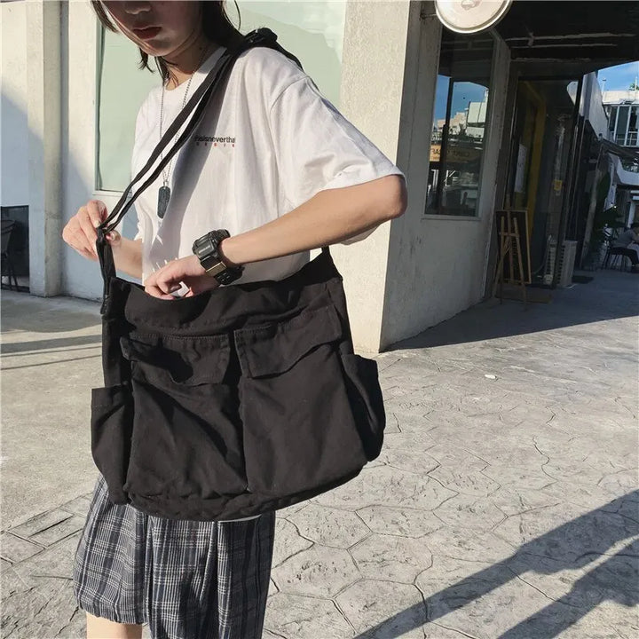 Drune | Frauen Vintage Handtasche Canvas Teenager Schulter Tote Taschen Lieferdienst Tasche Damen Lässige Handtasche Crossbody Geldbörse