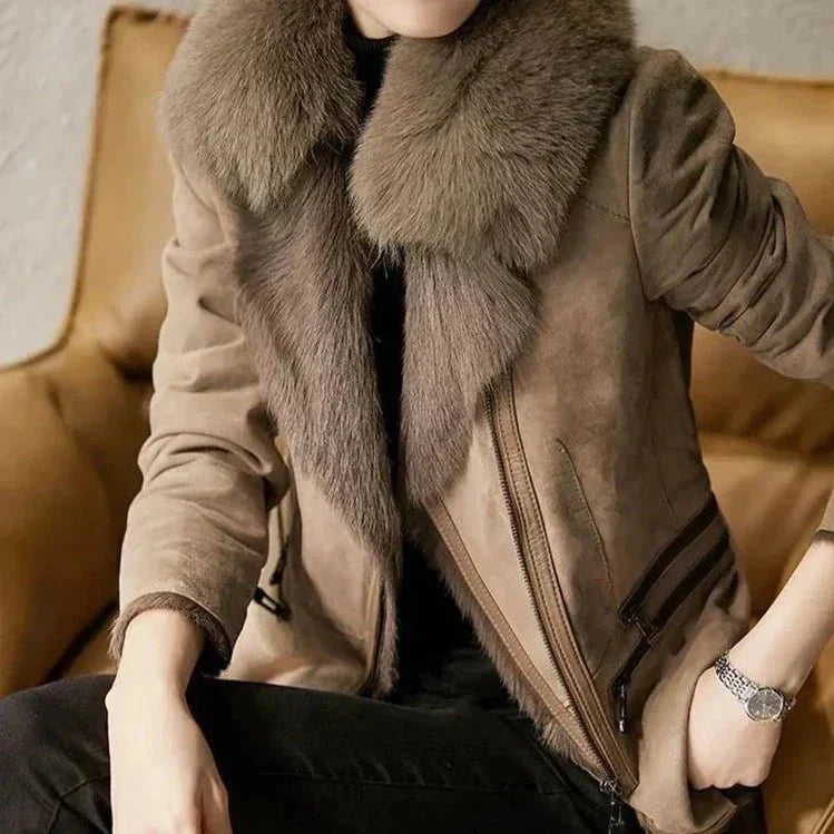 Drune | Faux Fur Kragenjacke - Wildlederfinish - Eleganter Winterstil - Warme isolierte Schicht
