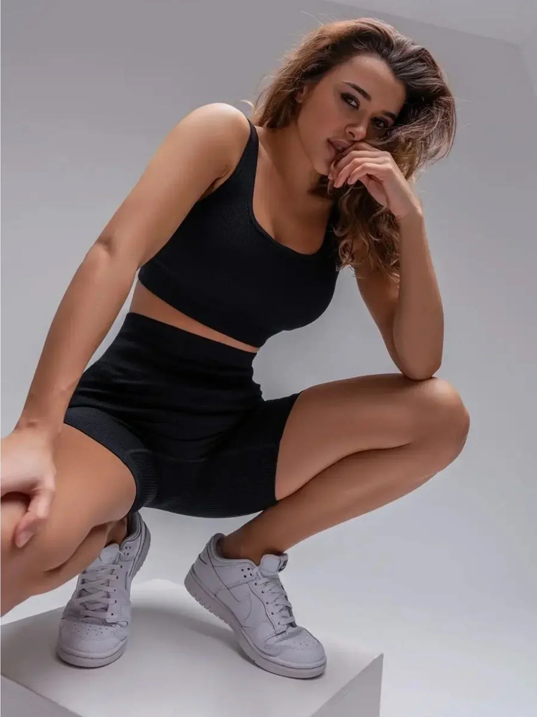 Drune | Sommer Weiße Training Kleidung Gerippt Sport Shorts Set Fitness Set Sport Kleidung Damen Yoga Set Nahtlose Hohe Taille Shorts Outfit