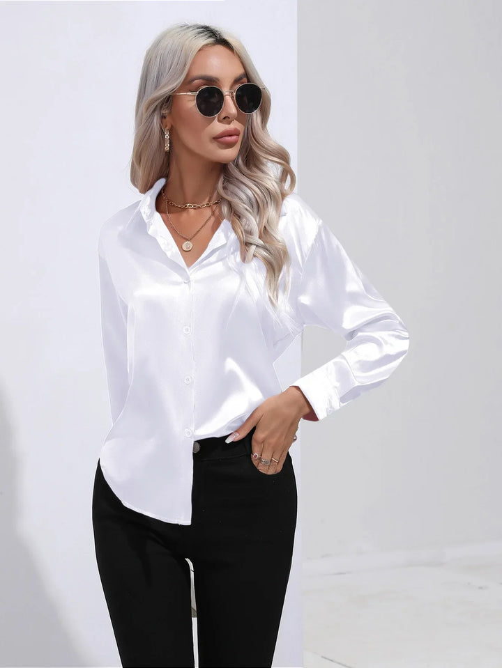 Drune | Elegante Satinbluse Mit V-ausschnitt & Langen Ärmeln