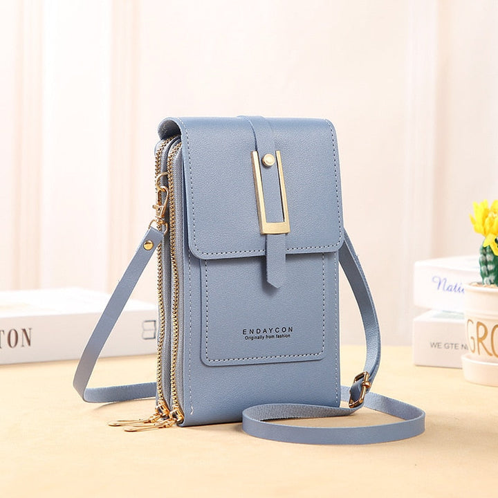 Drune | Leder Smartphone Clutch Damen Handtasche mit Touchscreen-Fenster