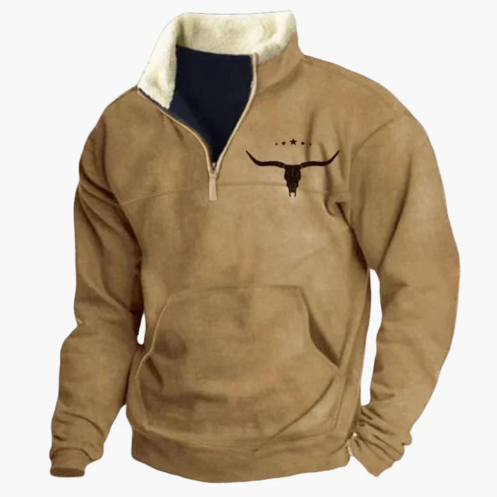 Drune | Vintage Western Half-Zip Pullover mit Ethno-Muster für Outdoor und Freizeit