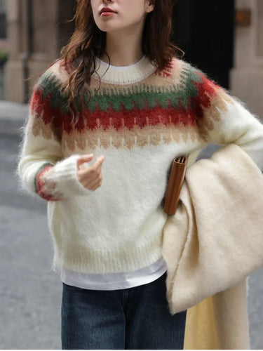 Drune - Hässlicher Weihnachtspulli - Dick gestrickter Pullover mit Retro-Muster