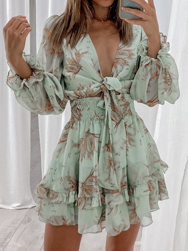 Drune - Einfaches bedrucktes Chiffonkleid