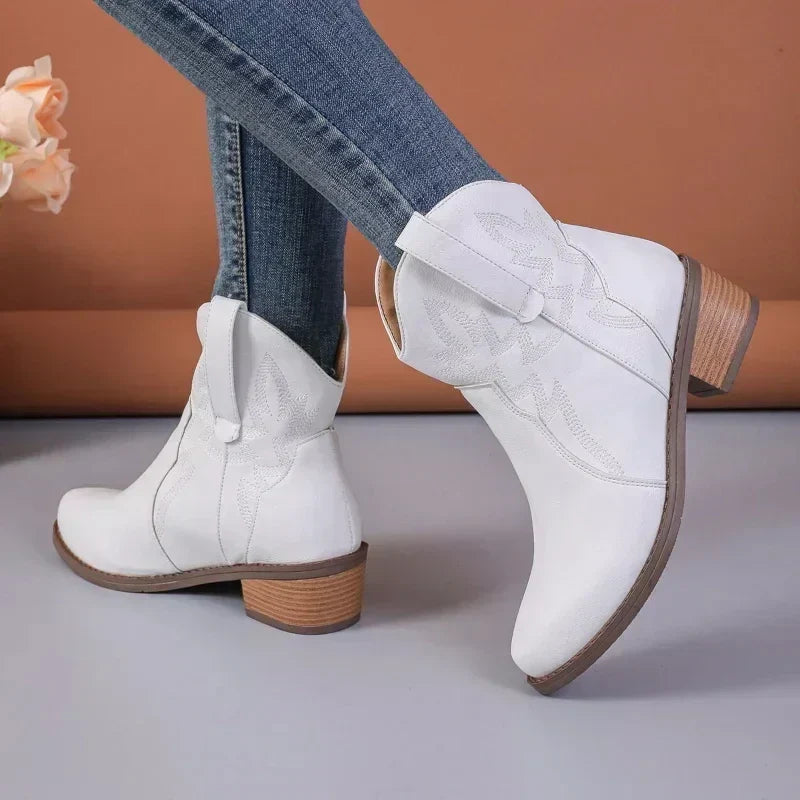 Drune - PU niedriger Absatz rutschfeste Damen Cowboystiefel