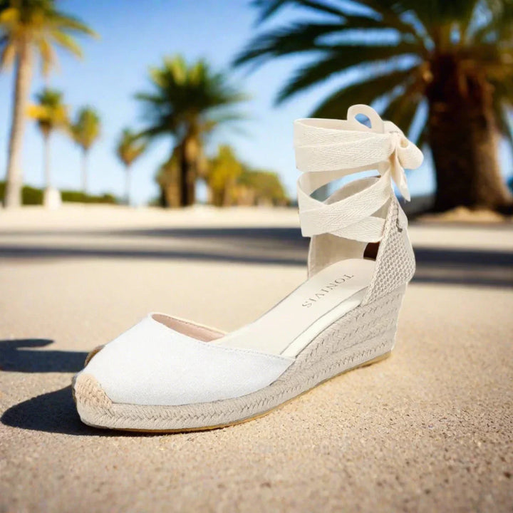 Drune | Espadrilles Mit Keilabsatz Weiß Bequeme Schnür Sandalen Für Sommer