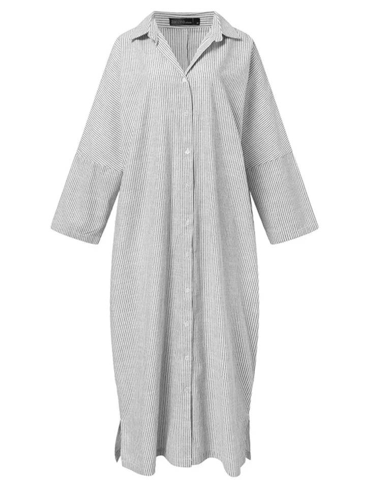 Drune Gestreiftes Kleid | Lässiges oversized Maxi-Kleid mit langen Ärmeln für Damen