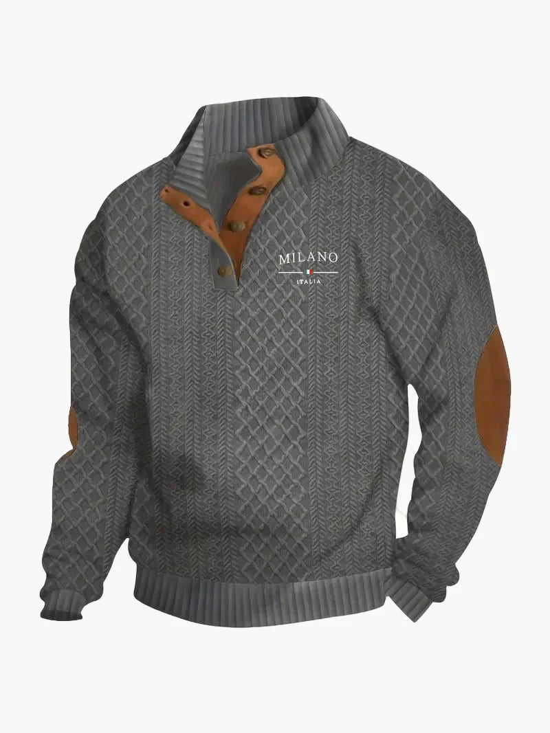 Drune | Pullover Milano Italia Vintage Strickpullover mit Stehkragen und Ellbogen-Patches - Modischer Freizeitpullover
