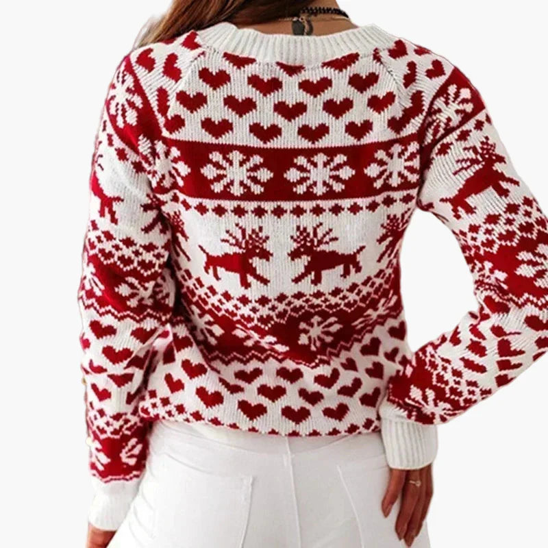 Drune | Winter Pullover im Norwegerstil - Weihnachtsmotiv, Herz- und Rentiermuster, ideal für festliche Anlässe und Alltag