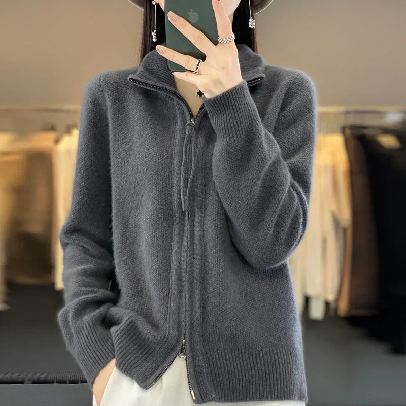 Drune | Woll Cardigan Doppelter Reißverschluss und Hoher Kragen Weich und Elegant