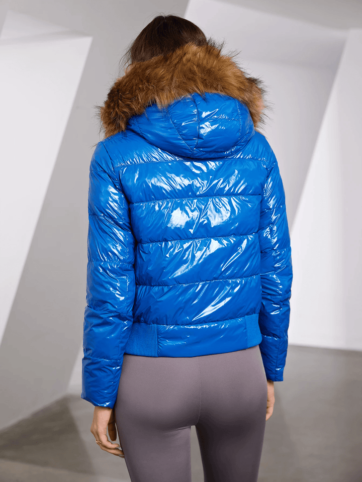 Drune | Pufferjacke mit metallisch imitiertem Pelzbesatz für Frauen