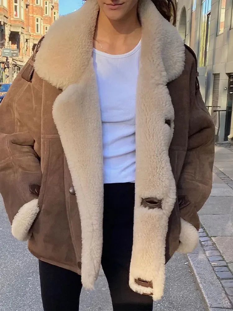 Drune | Luxuriöse Pilotenjacke mit Wollfutter Faux Wildleder und Fleece Warm und Stilvoll