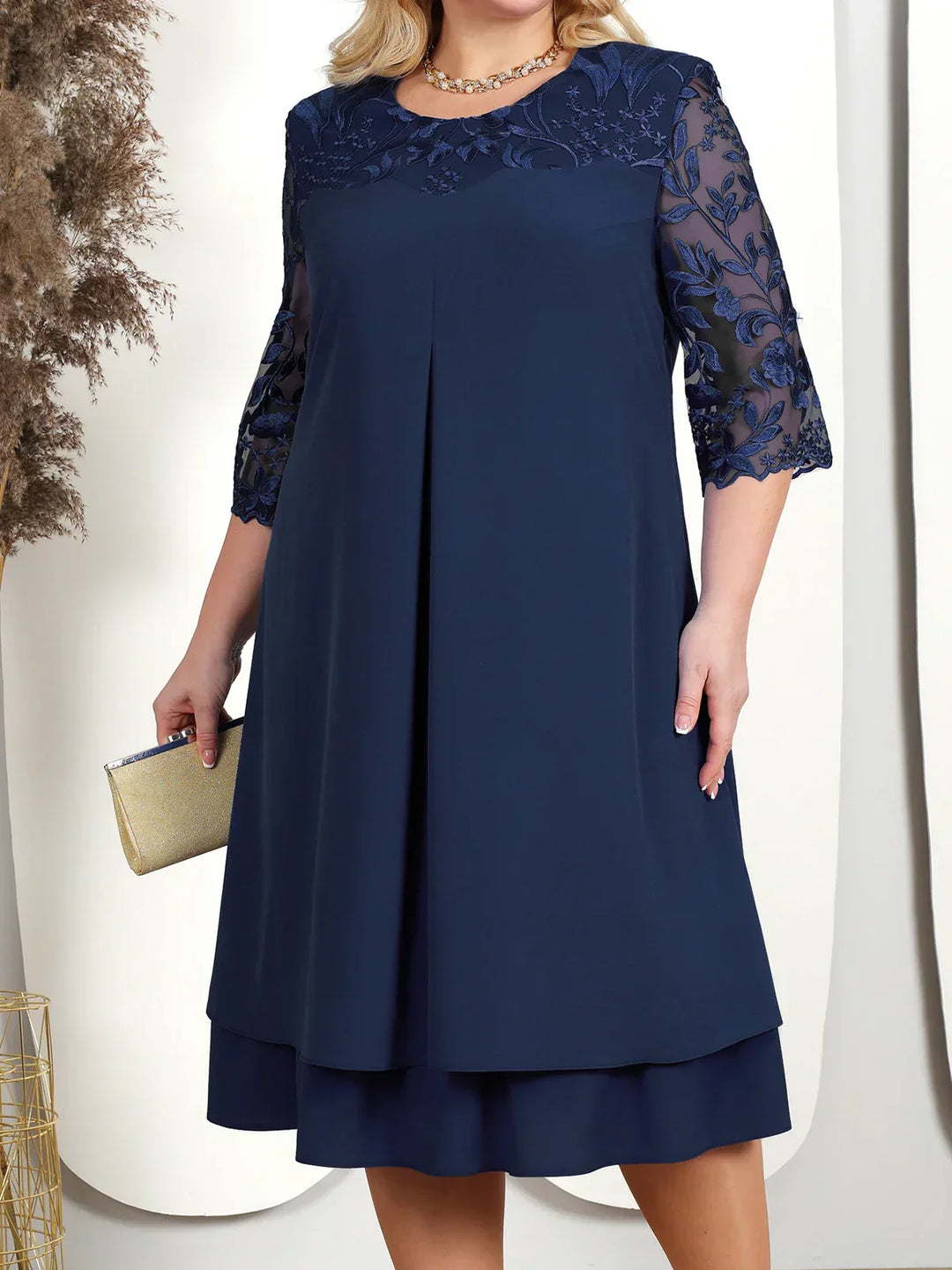 Drune - Damen Elegantes Besticktes Abendkleid, Fließend & Figurbetont Geschnitten