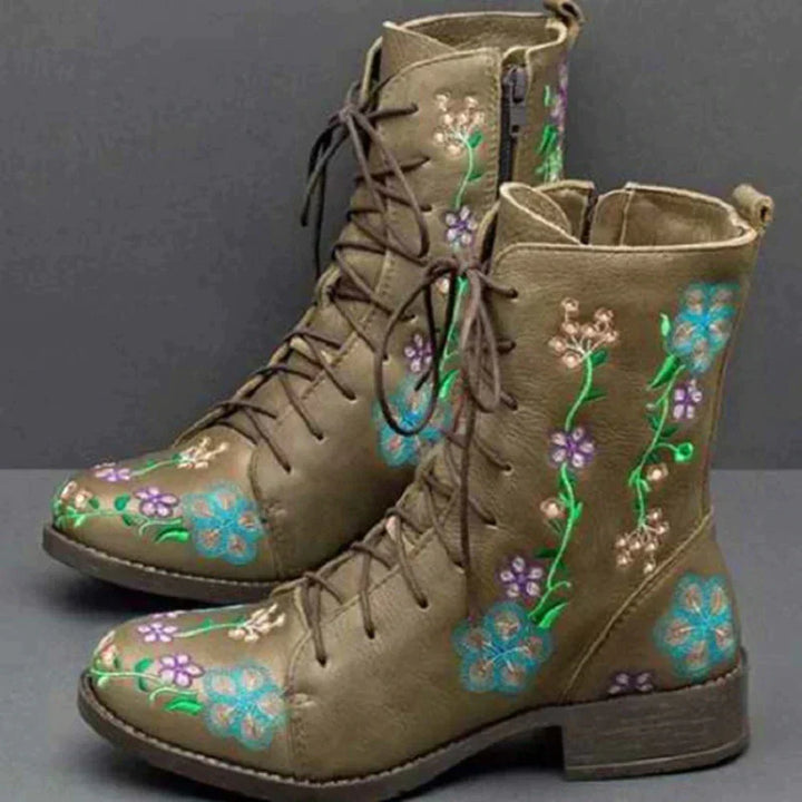 Drune | Retro-Stiefel mit Ethnischer Stickerei
