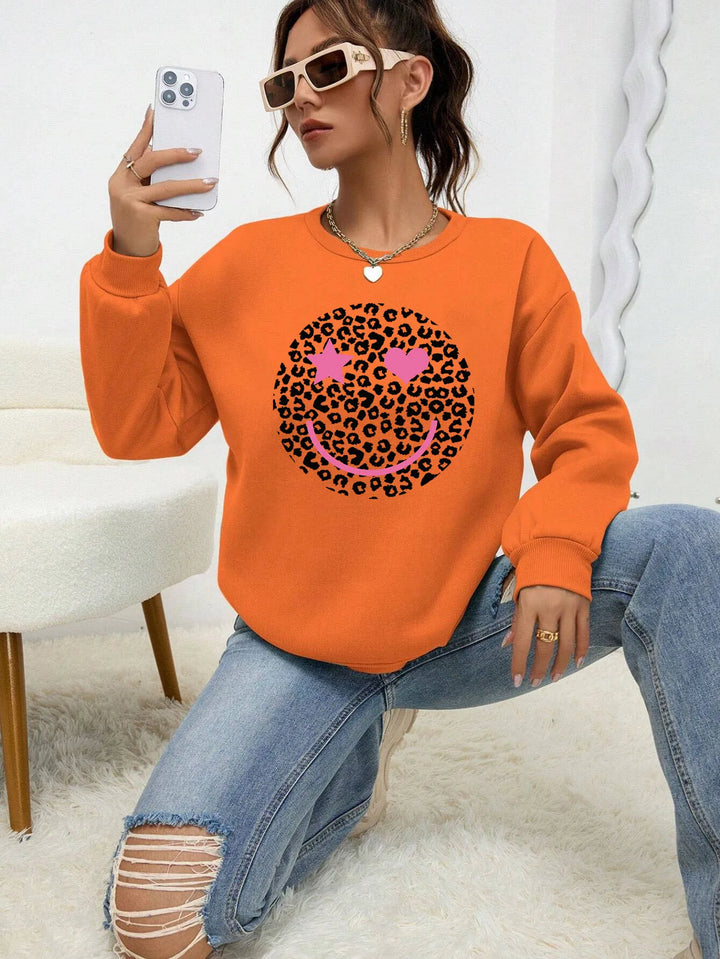 Drune | Lässiges Sweatshirt mit Leopardenmotiv Baumwollmischung Trendy und Komfortabel